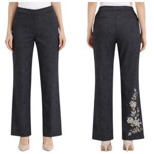 Credibility Metallic Silver Gray Gold Floral Embroidery Pants 2 Small